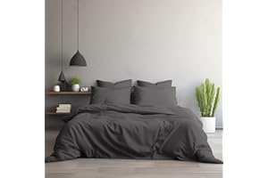 AMARZO 200 Thread Count 100% Egyptian Cotton Quilt Charcoal Double Duvet Covers Sets for Bedding with Pillow Cases (Charcoal, Double, 200x200cm)