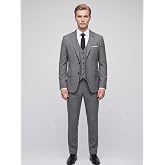 Şık Erkek 3 Par&ccedil;a Slim Fit Takım Elbise - Yelekli Klasik &amp; Modern Tasarım - &Ccedil;ift Yırtma&ccedil;lı Ceket, Pantolon ve Yelek Kombini