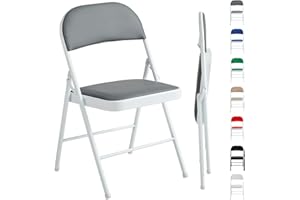 mcc direct 1 Stück Klappstuhl, Kunstleder Klappstuhl mit Metallrahmen und gepolstertem Sitz, einfach zu falten und aufzubewahren für Zuhause, Büro, Esszimmer und Empfang (Grau)