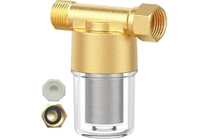 Reusable Brass Sediment Filter, Washer Inlet & Shower Filter with Transparent Housing for Washing Machine, Showers, RVs, Heaters, Reduce Clothes Yellowing, Protect Skin, 1/2" NPT & 3/4" GHT Connection