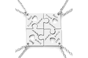 Jovivi Silver Engraved Best Friend Forever Friendship Necklaces for 4,Heart Jigsaw Puzzle Piece Pendant Necklace for Women Sisters Friends Keepsake Jewellery Set