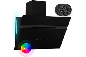 Klarstein Dunstabzugshaube Alina - 60-cm-Wandhaube, 600 m³/h Luftstrom, Energieeffizienzklasse A, LED-Beleuchtung in 9 Farben, Touch-Bedienfeld, Umluftbetrieb, Schwarz