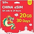 TSIM China eSIM 30 Days | 20GB High Speed Data | Auto Activating | Hotspot Sharing Allowed | eSIM QR Code Sent by email within 24Hrs of Shipping | Scan QR Code and use Immediately | Data Only No Voice