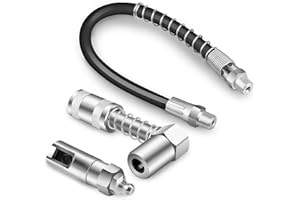 LWMTT 3 Stück Adapter für Fettpresse mit 30 cm Federbelasteten Schlauch, Rechtwinklige Fettkupplung und Fettkupplung 90 Grad Passt auf die Meisten Manuellen Fettpresse