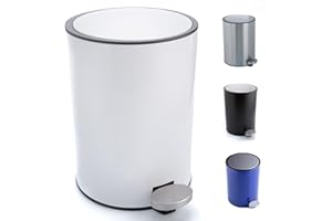 Bamodi 3L White Pedal Bin with Lid - Stainless Steel Soft-Close Trash Can for Bathroom, Bedroom, or Office - Smudge-Resistant Coating, Removable Inner Bucket, and Strong Suction Cups Base Toilet Bin