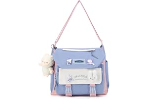DKIIL NOIYB Kawaii torba crossbody z kawaii niedźwiedź wisiorek dla dziewcząt na co dzień kawaii torba kurierska płócienne torby hobo z wieloma kieszeniami kawaii torba dla kobiet, A01-A Niebieski, 32