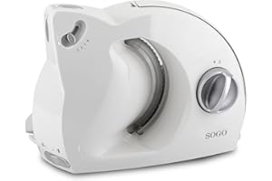 Sogo Cortadora de Fiambre Plegable con Cuchilla Dentada Circular 170mm Acero Inoxidable - Cortafimabre Eléctrico con 3 Niveles de Potencia - Máquina de Cortar Embutido con Botón de Seguridad