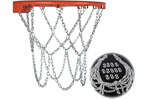 LNGJIN Metall Basketballnetz, 12 Hooks, Wetterfest, Outdoor, Indoor, Silberfarben, Basketball, Kettennetz, Ersatznetz, Langlebiges