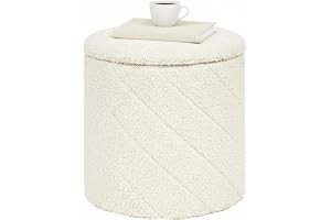 Bonlife Rund pall ottoman med förvaringsutrymme, vikbar pall med lock, Boucle toalettbordspall för vardagsrum, sovrum, entré