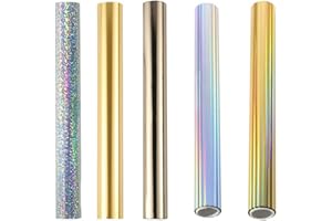 OTCRAFT 5Ppcs Glimmer Hot Foil, Metallic Variety Beautiful Diamond Color, 19Cmx5 Meters Fiver Rollers Hot Stamping Foil,Foil by Laser Printer and Laminator Toner Reactive Foil for Scrapbooking Paper Crafts