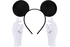 Hatstar Haarreifen in schwarz mit Maus Ohren + weiße Handschuhe | Haarschmuck für Kinder & Erwachsene | Kostüm Accessoire für Fasching & Karneval (Maus Ohren Schwarz + weiße Handschuhe)