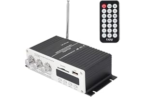 HEAYZOKI Mini amplificateur Hi-Fi 2.1 CH Amplificateur d'amplificateur stéréo de classe D, amplificateur de puissance haut-parleur audio numérique Bluetooth A7 FM avec télécommande/USB/MP3, USB/MMC intégré et