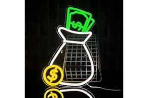 PILOYINDE Money Bag Neon Currency LED Sign Wall Decor LED Sign Personalizzato USB Neon Sign per Store Bedroom Bank Wall Decor Regalo di festa