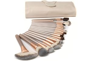 Pennelli per il trucco TTRWIN Set di professionale da 18 pezzi (oro rosa) per il trucco degli occhi del fard del fondotinta liquido del correttore con squisita custodia in pelle beige