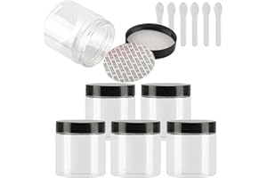 TIANZD 6 Stück Kleine 200 ml Transparent Kunststoff Leere Cremedose Dose mit Schwarz Deckel 200 g Leerdose Schraubdose Blechdosen Kosmetische Behälter Tiegel, 6 Stück Spatel
