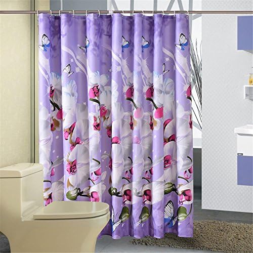 HMHESQ Shower Curtains Bathroom Waterproof Moldproof Polyester Fabric Waterproof Home Bathroom Curtains Butterfly Orchid Purple Bath Crutain For The Bathroom , 180*180Cm