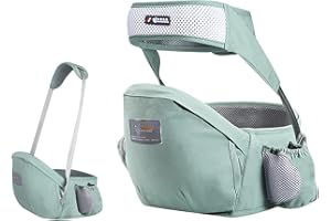 SONARIN Hipseat Marsupio,Ergonomico Neonati Marsupio Supporto del Sedile Portantina Bebè Seggiolino Puro Cotone con Cintura di Sicurezza & Tracolla Singola Multi Posizioni per Bambino(Verde)