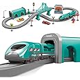 XIAPIA Railway Learning Educational Toys, Train Sets for Kids Boys Girls Age 3 Years Up, 66 Pcs Electric Track Accessories Car Set (Green City)