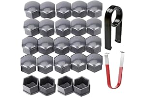 Gebildet 24 tapas para tuercas de rueda de 17 mm,tapas para tuercas de pernos de rueda, cubiertas hexagonales para tuercas de neumáticos con juego de herramientas de extracción para coches(gris)