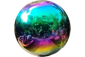 HomDSim 15cm/6 inch Garden Sphere Mirror Gazing Ball,Rainbow Stainless Steel Polished Reflective Smooth Hollow Globe Ball,Durable Colorful and Shiny Decorations Addition to Garden Patio Yard Home