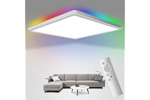 Dimbar LED-taklampa med fjärrkontroll, 24 W RGB färgskiftande taklampa med 3 000 K–6 500 K, 3 200 lumen och 13 färger 3 W bak
