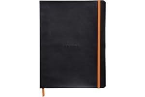 RHODIA 117552C - Cahier Souple Noir - 19 x 25 cm - Pointillés Dot - 160 pages - Papier Clairefontaine Ivoire 90 g/m² - Marque-Page, Fermeture Élastique - Couverture Simili Cuir - Collection Rhodiarama