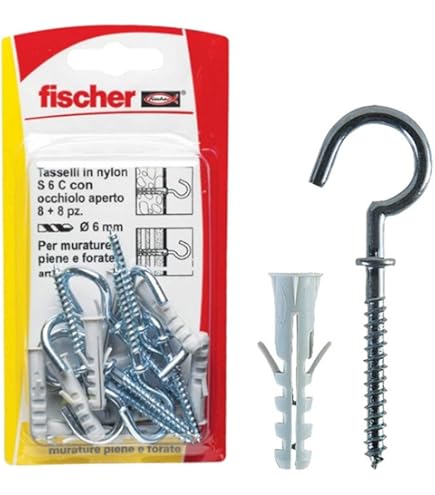 Tasselli Fischer SB 9/6 Con Gancio Lungo | 50 Pezzi | Per Fissaggio A Muro Su Calcestruzzo E Mattone