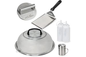 HULISEN Smashed Burger Kit, Burger Press, 12 Inch Basting Cover, Grill Spatula, Spice Dredge Shaker and 2 Squeeze Bottles - Griddle Accessories Kit for Flat Top Griddle Grill Cooking, Gift Package