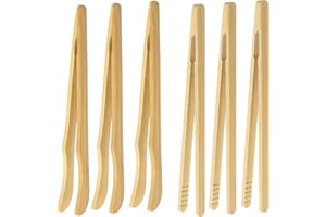 NOVSTUF 6 Pinces Cuisine Bambou, Pince Grille-Pain Ustensiles Réutilisables Barbecue Steak Sandwichs Gaufres Fromage Thé Sucre Café Accessoires Cuisine Écologiques