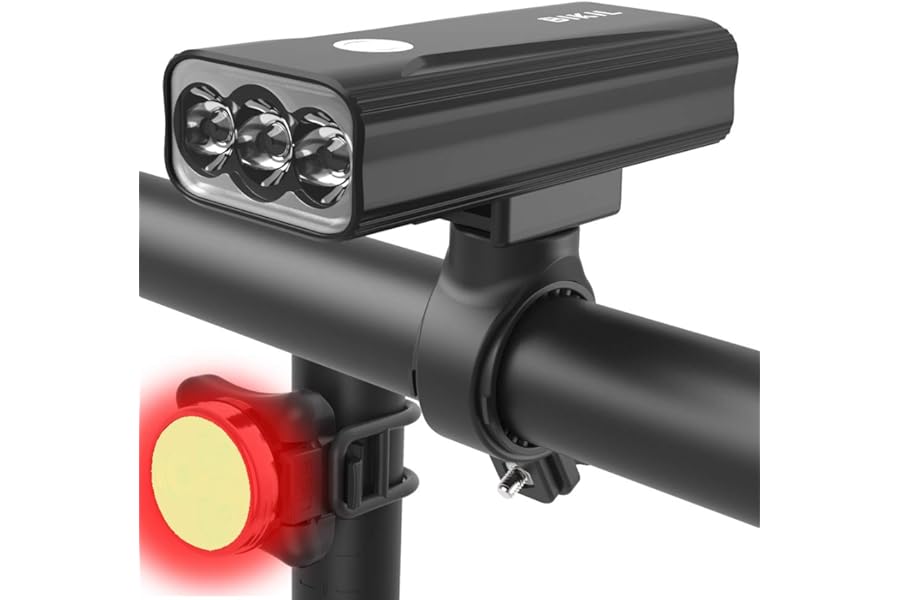 BIKIL Bike Lights Set Front and Back, USB C Rechargeable 6400 mAh Super Bright 2400 Lumen Bicycle light,Easy to Install Bike Headlight and Taillight Combinations,Road and Mountain Cycling Light
