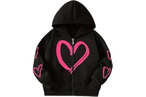BOVOSHA Girls Hoodie for Kids Long Sleeve Zip Up Sweatshirt Hooded Pullover Heart Print Top Size 6-12 Years