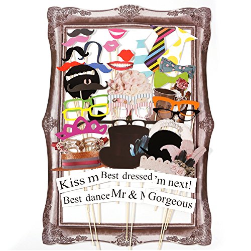 42tlg. Bilderrahmen Hochzeit Party Fotorequisiten Fotoautomaten Photo Booth Props Schnurrbart Maske Foto Verkleidung Gästebuch Partymitbring