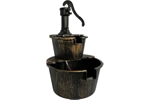 Oypla 2 Tier Cascading Barrel Garden Water Pump Fountain Feature