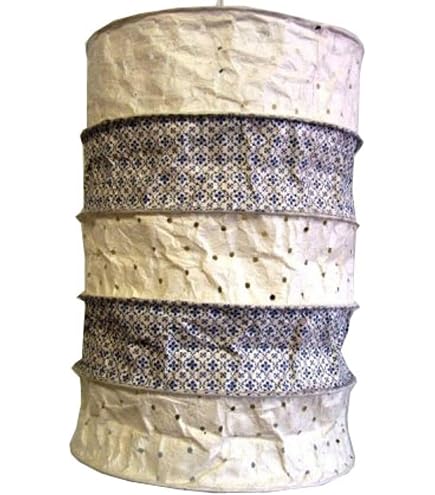 Lampada A Sospensione Rotonda In Carta Lokta Fatta A Mano – Guru Shop Modello Annapurna 11, Bianco, 25x28x28 Cm