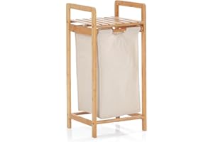 Lumaland - Cesto portabiancheria in bambù con sacco estraibile, materiale di facile manutenzione, resistente all'umidità e facile da pulire, 73 x 33 x 33 cm