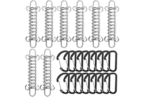 AstarFavor 8 Piezas Resortes de Tensión de Tienda, Muelle Traccion para Camping Hebilla de Tensor Resorte Accesorios de Fijación con 16 Mosquetones para Toldos Accesorios para Acampar(Negro)