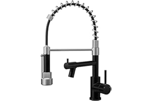 Warmiehomy Professional Kitchen Tap,High Arc Kitchen Taps with Pull Out Sprayer,360° Swivel Double Spouts Spring 1 Hole Kitchen Taps Mixer for Kitchen,Black&Chrome