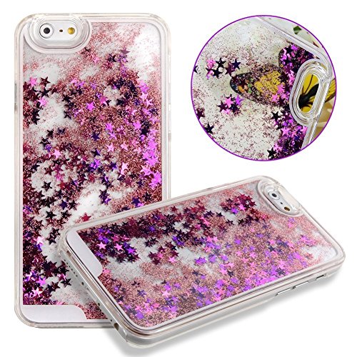 Preisvergleich Produktbild Nnopbeclik iphone 6 6S (4.7") 3D Flüssigkeit Schutzhülle Transparent Durchsichtige Handytasche Glänzend Glitzer Star Sterne Fließen Flüssig Flüssigkeit Handyhülle Handy Hülle Case Tasche Crystal Case Durchsichtig Schutzhülle Etui Bumper Für iphone 6 6S (4.7") , Rosa + 1x Display Schutzfolie Folie