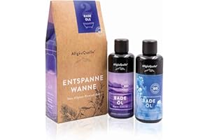 ‎ALLGÄUQUELLE NATURPRODUKTE AllgäuQuelle® Bio Badeöl-Set mit ätherische-Öle 2x100ml - ✓ Allgäuer Atemwohl ✓ Allgäuer Nachtruhe. Natürlicher BIO-Badezusatz m. ätherische Öle. BIO Bade-Essenz-Set naturrein und biologisch