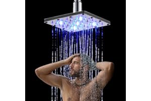 JINYOMFLY Regendusche Duschkopf LED 6 Zoll, Edelstahl Duschkopf mit Licht, LED Duschkopf mit Farbwechsel, LED Regendusche Wassersparend, Hochdruck LED Kopfbrause, G1/2” Überkopfbrause