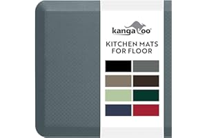 KANGAROO Thick Ergonomic Anti Fatigue Mats for Kitchen Floor, Cushioned Standing Office Desk Mat, Waterproof Scratch Resistant Topside, Supportive All Day Comfort Padded Foam Rugs, 20x32, Charcoal