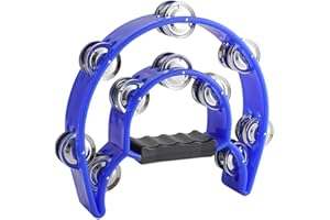 GXGM Tamburello in Plastica a Mezzaluna, Tamburello Doppia Fila, Tambourine per KTV o Partito (Blu)