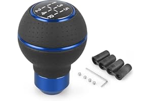 Juttzzei Schaltknauf 5 Gang, Universal Schaltknüppel, Verbessert Leder Auto Schalthebel mit 4 Adaptern 8mm 10mm 11mm 12mm für Manueller Autos mit 5 Gang Schaltgetriebe - Blau