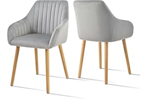 Goeurvant Dining Chairs Set of 2 Upholstered Armchairs with Wood Legs Velvet Kitchen Chairs for Living Room, Light Grey