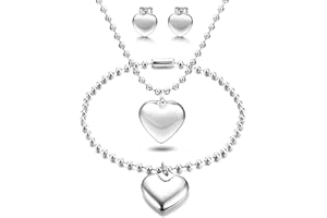 Morfetto Cuore insieme dei monili dell'acciaio inossidabile della collana dell'orecchino del braccialetto Set per le donne Dainty catena del cuore della collana Piccolo cuore collana del pendente set