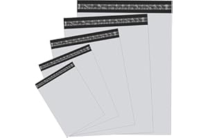 POPOYU 50 mieszanych toreb pocztowych, białe, Vinted, torebki pocztowe, 5 rozmiarów x 10 szt., od małych do dużych paczek, torby wysyłkowe, plastikowe koperty do wysyłania ubrań