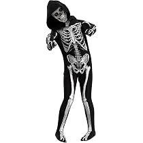 Sincere Party Squelette brillant dans le noir avec un costume de squelette en os avec des gants, bon pour les enfants de 3 à 5 ans