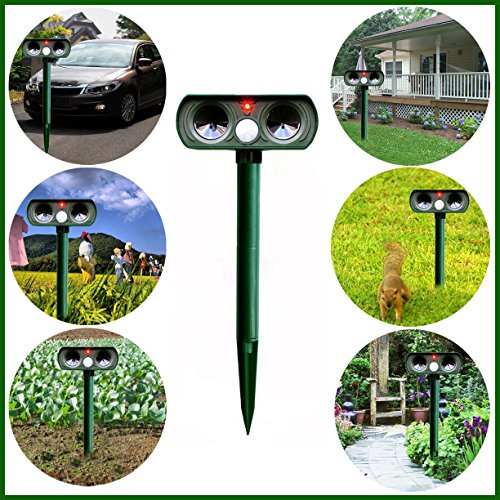 Tierabwehr, KENO Solarbetrieb Ultraschall Tiervertreiber Hundeschreck Katzenschreck Gegen Hunde, Katzen, Mäuse, Ratten, Kaninchen, Rehe, Füchse, Vögel für Ihre Garten und Haus - 5