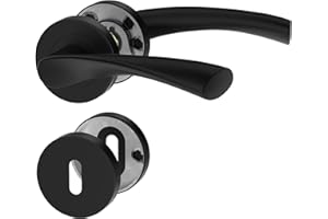 ERGO line ROMA Poignée de porte d'intérieur, noire, pour portes d'intérieur à clé, paire de poignées de porte sur rosaces rondes, noire mate, acier inoxydable, poignée