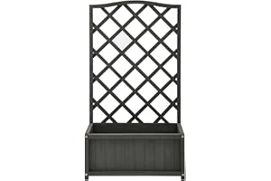 PAMEER Large Rectangular Planter Box with Trellis – Raised Wooden Planter for Garden Outdoor PClimbing Plants Flower Raised Bed Wooden Planters for Flowers Herbs & Vegetables grey (Grey)